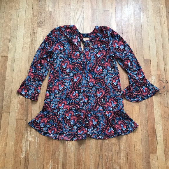 Xhilaration Red & Blue Floral Long Sleeve Dress - Picture 5 of 8